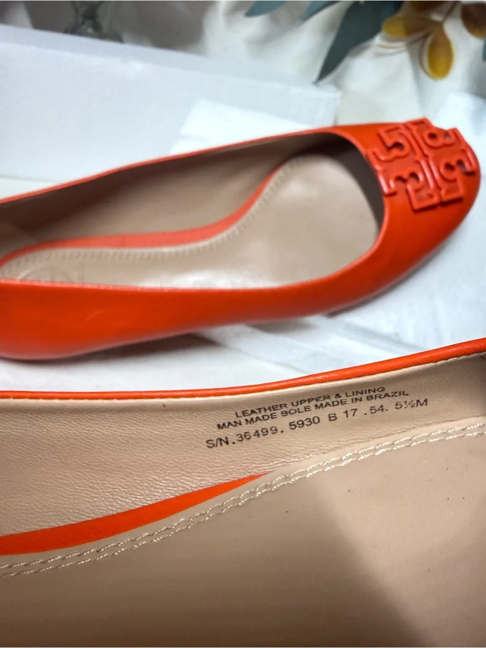 Tory Burch Bright Orange Embossed Logo Ballet Flats